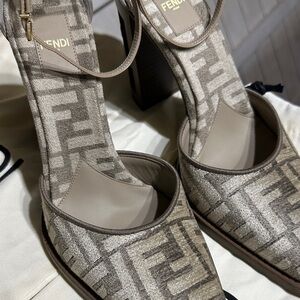 Fendi Taupe Geometric Women's Heels